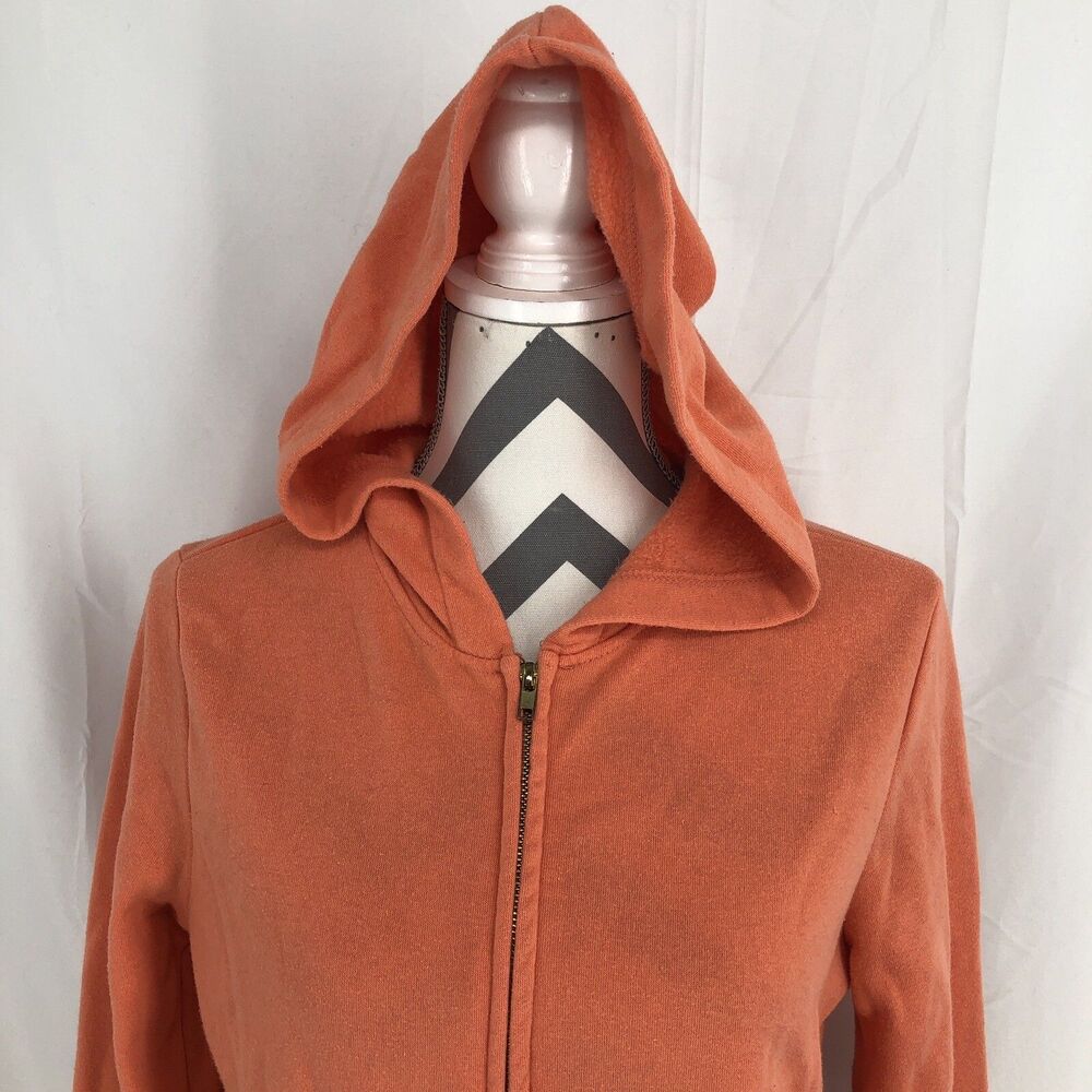 Heart & Hips Peach Crop Long Sleeve Full Zip Fleece Hoodie Elastic Waist Small